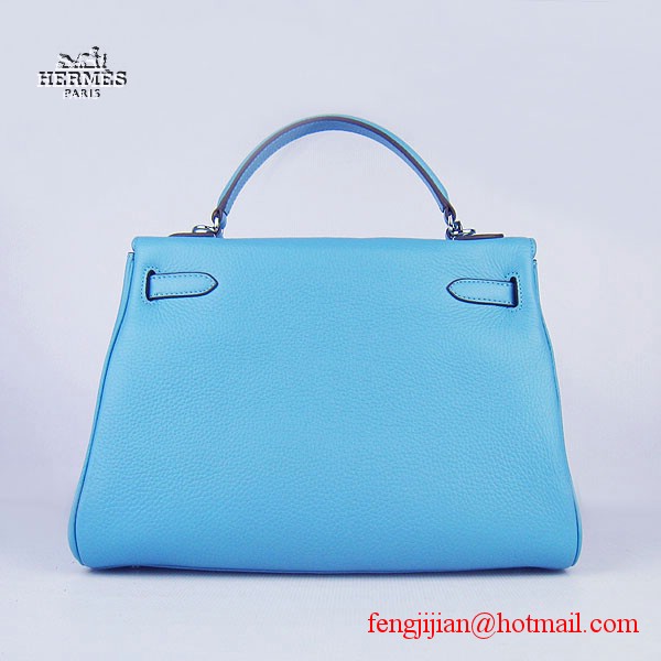 Hermes Kelly 32cm Togo Leather Bag Light Blue 6108 Silver Hardware Hermes Kelly 32cm Togo Leather Bag Light Blue 6108 Silver Hardware